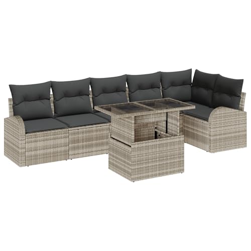 vidaXL 7-teiliges Garten Sofa Set mit Kissen Hellgrau Poly Rattan, 2-Sitzer Garten Sofa mit Stauraum & Kissen Hellgrau Poly Rattan vidaXL 7-teiliges Garten Sofa Set mit Kissen Hellgrau Poly Rattan, 2-Sitzer Garten Sofa mit Stauraum & Kissen Hellgrau Poly Rattan von vidaXL