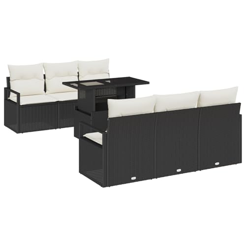 vidaXL 7-teiliges Garten-Sofa-Set mit Kissen Schwarz Poly-Rattan, 2-Sitzer Garten-Sofa mit Kissen Schwarz Poly-Rattan vidaXL 7-teiliges Garten-Sofa-Set mit Kissen Schwarz Poly-Rattan, 2-Sitzer Garten-Sofa mit Kissen Schwarz Poly-Rattan von vidaXL