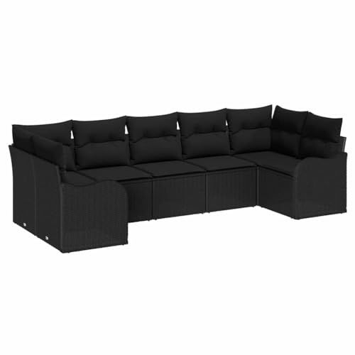 vidaXL 7-teiliges Garten Sofa Set mit Kissen Schwarz Poly Rattan, 2-Sitzer Garten Sofa mit Stauraum & Kissen Schwarz Poly Rattan von vidaXL