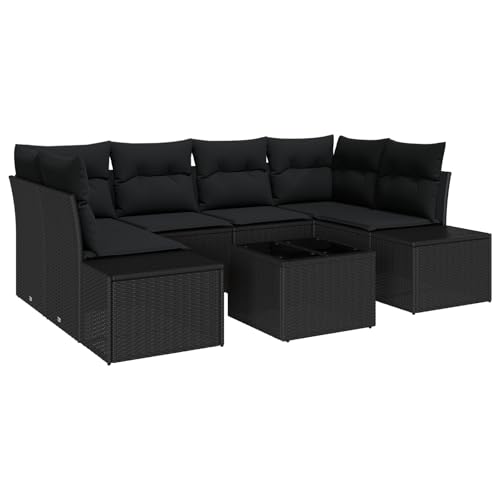 vidaXL 7-teiliges Garten Sofa Set mit Kissen Schwarz Poly Rattan Modulares Design für Außenwohnbereiche Wetterbeständig Stylische und Bequeme Sitze Luxus von vidaXL