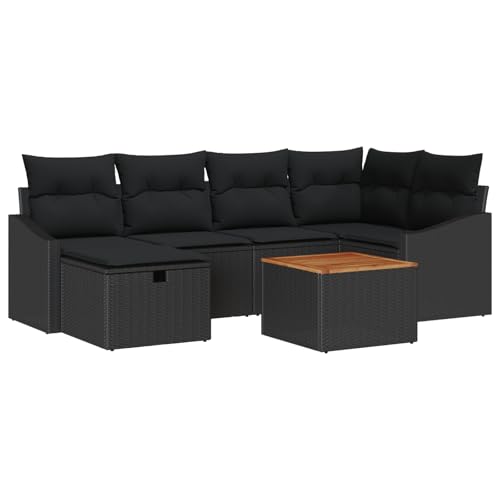 vidaXL 7-teiliges Garten-Sofa-Set mit Kissen Schwarz Poly-Rattan Outdoor-Möbel für Patio und Sitzgelegenheiten Stauraumfunktion Modulare Couch Würfel DREI-Sitzer Couchtisch vidaXL 7-teiliges Garten-Sofa-Set mit Kissen Schwarz Poly-Rattan Outdoor-Möbel für Patio und Sitzgelegenheiten Stauraumfunktion Modulare Couch Würfel DREI-Sitzer Couchtisch von vidaXL