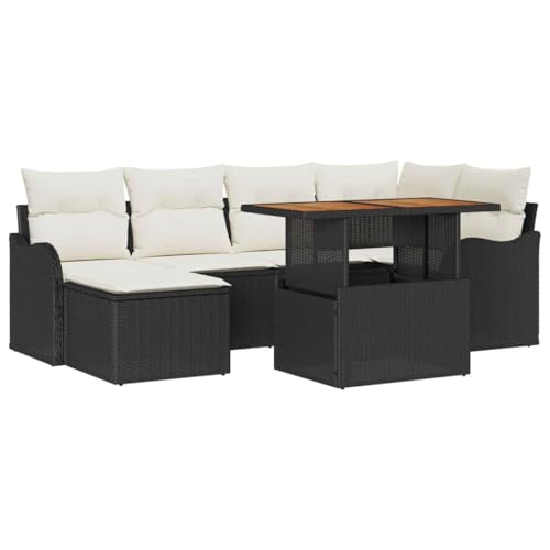 vidaXL 7-teiliges Garten-Sofa-Set mit Kissen, schwarzes Poly-Rattan, Cooles modulares Sitzmöbel für die Terrasse, wetterfeste Anordnung vidaXL 7-teiliges Garten-Sofa-Set mit Kissen, schwarzes Poly-Rattan, Cooles modulares Sitzmöbel für die Terrasse, wetterfeste Anordnung von vidaXL