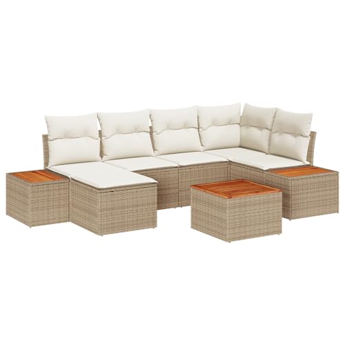 vidaXL 7-teiliges Garten-Sofaset mit Kissen Beige Poly Rattan | Stylisches modulares Design perfekt für Outdoor-Lounges und Unterhaltung Schnittsofa Eckcouch Kissenmöbel Patio von vidaXL