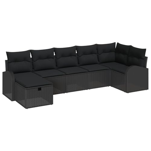 vidaXL 7-teiliges Gartensofa-Set mit Kissen Schwarz Poly Rattan Modernes Outdoor-Sitzen Stauraum für Terrasse Balkon oder Möbel Sitzgruppe Modularer Couch Vier-Sitzer Würfel Lounge-Sitz von vidaXL