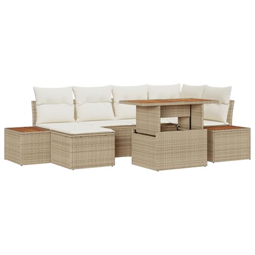 vidaXL 7-teiliges Gartentischset mit Kissen Beige Poly-Rattan und Akazie modernes Gartenmöbel für 6 Personen Stauraumlösungen ideal für Terrassen Balkone Gärten Sofa Sitzgelegenheiten Ecksofa Kissen vidaXL 7-teiliges Gartentischset mit Kissen Beige Poly-Rattan und Akazie modernes Gartenmöbel für 6 Personen Stauraumlösungen ideal für Terrassen Balkone Gärten Sofa Sitzgelegenheiten Ecksofa Kissen von vidaXL