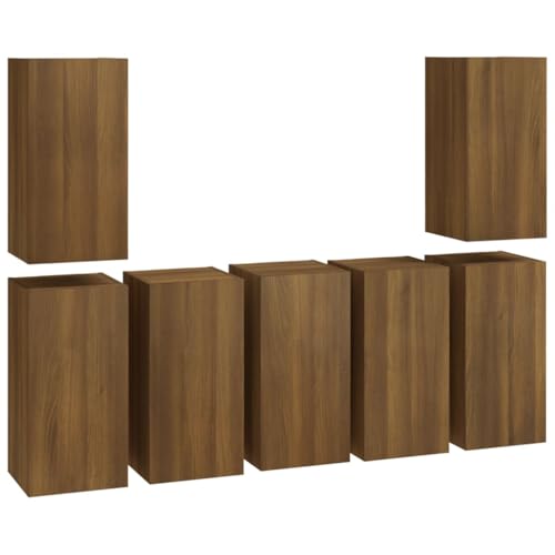 vidaXL 7X TV Schrank Wohnwand Schrankwand Anbauwand Wandschrank Hängeschrank Fernsehschrank TV Möbel Braun Eichen-Optik 30,5x30x60cm Holzwerkstoff von vidaXL