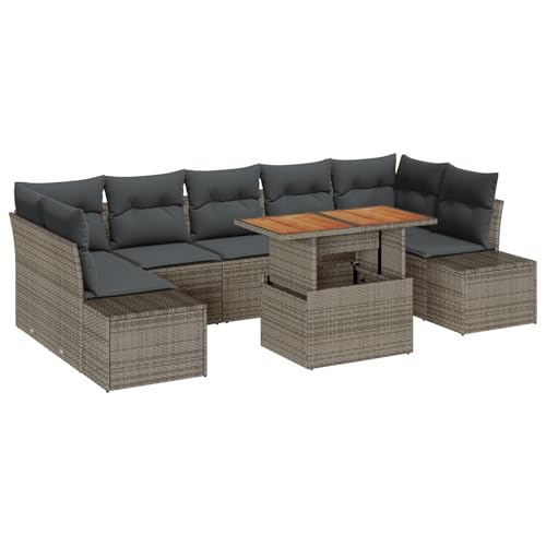 vidaXL 8-TLG. Garten-Essgruppe mit Kissen Grau Poly Rattan Akazie vidaXL 8-TLG. Garten-Essgruppe mit Kissen Grau Poly Rattan Akazie von vidaXL