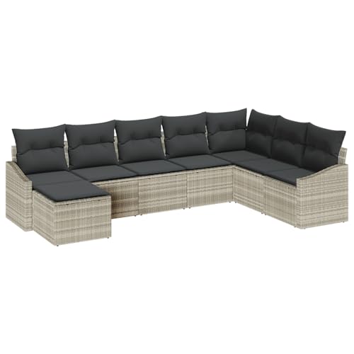 vidaXL 8-TLG. Garten-Essgruppe mit Kissen Hellgrau Poly Rattan vidaXL 8-TLG. Garten-Essgruppe mit Kissen Hellgrau Poly Rattan von vidaXL