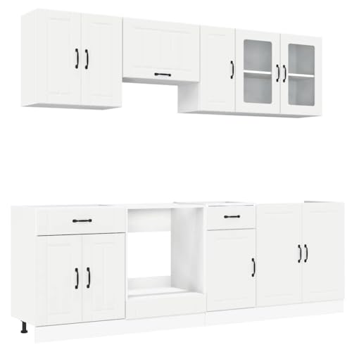 vidaXL 8-TLG. Küchenschrank-Set Kalmar Weiß Holzwerkstoff, Küchenzeile Einbauküche, Schrank-Set, Unterschrank, Küchenschrank, Hängeschrank von vidaXL