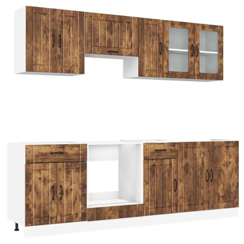 vidaXL 8-TLG. Küchenschrank-Set Lucca Räuchereiche Holzwerkstoff, Küchenzeile, Küchenschrank, Schrank, Hängeschrank, Spülenunterschrank, Küchenmöbel von vidaXL