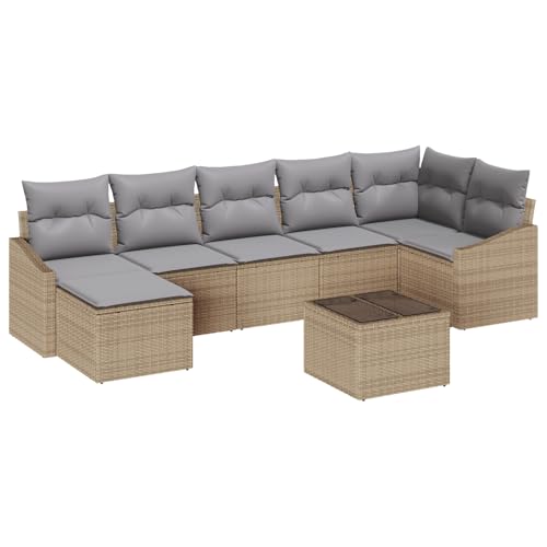 vidaXL 8-teiliges Garten-Essgruppe Set mit Kissen in Beige und Grau aus Poly-Rattan Modulares Outdoor Möbel Wetterbeständig Sitzgelegenheiten Komfortabel Stylisch für Patio Sofa von vidaXL
