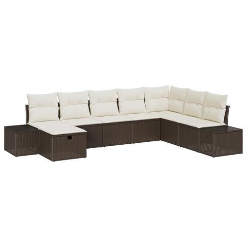 vidaXL 8-teiliges Garten-Sofaset mit Kissen, Braun, aus Poly Rattan – das perfekte modulare Sofa für deinen Garten. Bequem und stylisch, ideal für Deine Lounge im Freien. von vidaXL