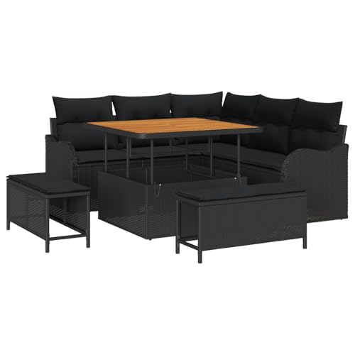 vidaXL 8-teiliges Garten-Sofa-Set mit Kissen, schwarzes Poly-Rattan und Akazie, für draußen, Sitzgruppe für 6 Personen, rechteckig, bequem, Patio-Lounge-Möbel, Terrasse, Set, Deck-Lieger, Tisch vidaXL 8-teiliges Garten-Sofa-Set mit Kissen, schwarzes Poly-Rattan und Akazie, für draußen, Sitzgruppe für 6 Personen, rechteckig, bequem, Patio-Lounge-Möbel, Terrasse, Set, Deck-Lieger, Tisch von vidaXL