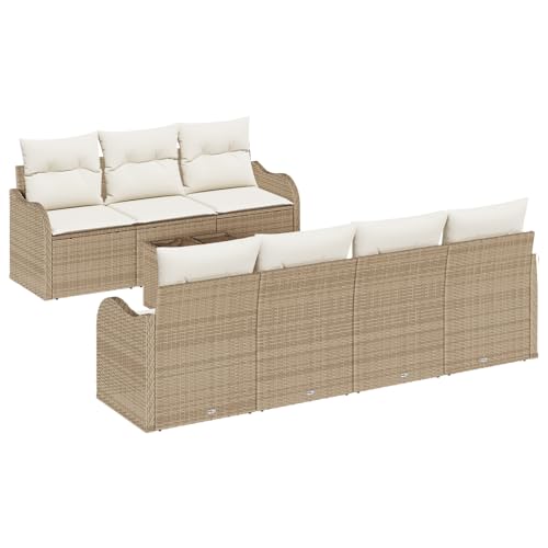 vidaXL 8-teiliges Garten-Sofa-Set mit Kissen Beige Poly Rattan, 2-Sitzer Garten-Sofa mit Kissen Beige Poly Rattan vidaXL 8-teiliges Garten-Sofa-Set mit Kissen Beige Poly Rattan, 2-Sitzer Garten-Sofa mit Kissen Beige Poly Rattan von vidaXL