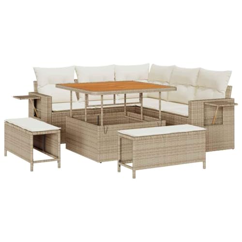 vidaXL 8-teiliges Garten Sofa Set mit Kissen Beige Poly Rattan Akazie von vidaXL