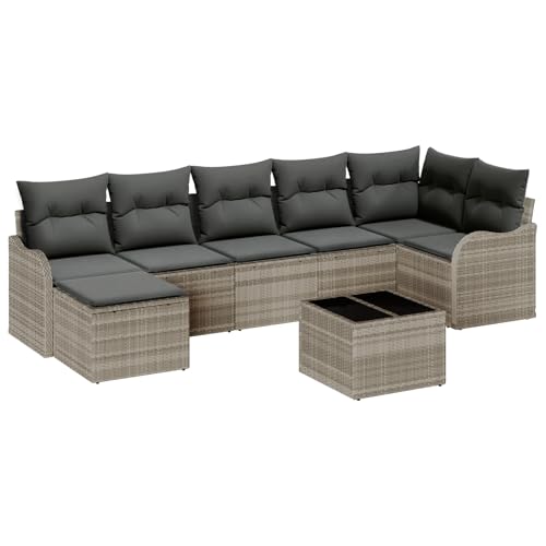 vidaXL 8-teiliges Garten Sofa Set mit Kissen Grau Poly Rattan, 2-Sitzer Garten Sofa mit Kissen Hellgrau Poly Rattan vidaXL 8-teiliges Garten Sofa Set mit Kissen Grau Poly Rattan, 2-Sitzer Garten Sofa mit Kissen Hellgrau Poly Rattan von vidaXL