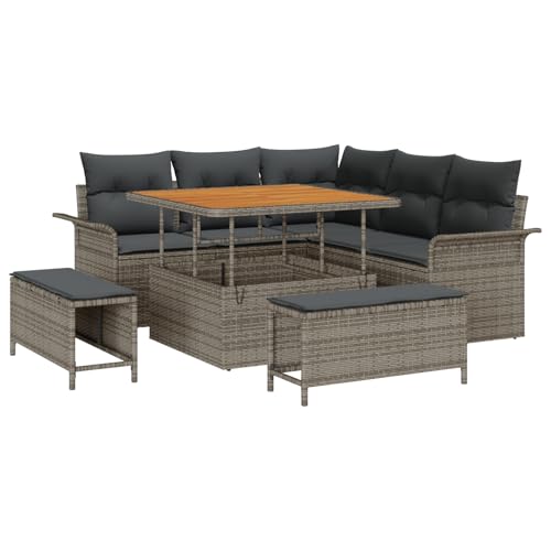 vidaXL 8-teiliges Garten Sofa Set mit Kissen Grau Poly Rattan Akazie, 2-Sitzer Garten Sofa mit Stauraum & Kissen Grau Poly Rattan vidaXL 8-teiliges Garten Sofa Set mit Kissen Grau Poly Rattan Akazie, 2-Sitzer Garten Sofa mit Stauraum & Kissen Grau Poly Rattan von vidaXL