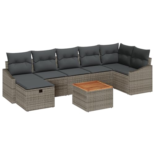 vidaXL 8-teiliges Garten-Sofa-Set mit Kissen Grau Poly Rattan Outdoor-Sitzmöbel Modulares Stauraum für Balkon Patio Lounge Möbel Ecke vidaXL 8-teiliges Garten-Sofa-Set mit Kissen Grau Poly Rattan Outdoor-Sitzmöbel Modulares Stauraum für Balkon Patio Lounge Möbel Ecke von vidaXL
