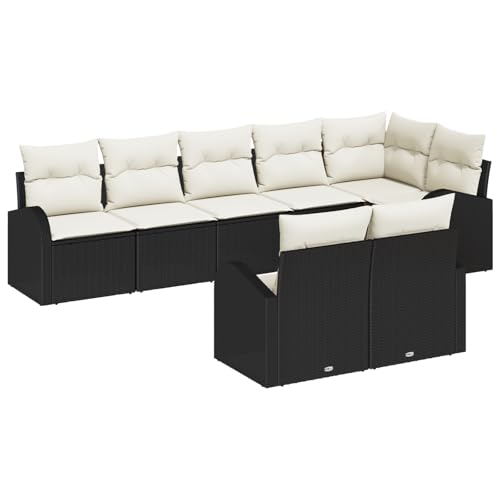 vidaXL 8-teiliges Garten-Sofa-Set mit Kissen Schwarz Poly-Rattan, 2-Sitzer Garten-Sofa mit Stauraum & Kissen Schwarz Poly-Rattan von vidaXL