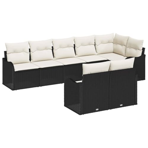 vidaXL 8-teiliges Garten Sofa Set mit Kissen Schwarz Poly Rattan, 2-Sitzer Garten Sofa mit Stauraum & Kissen Schwarz Poly Rattan von vidaXL