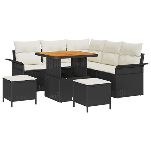 vidaXL 8-teiliges Garten Sofa Set mit Kissen Schwarz Poly Rattan Akazie, 2-Sitzer Garten Sofa mit Stauraum & Kissen Schwarz Poly Rattan von vidaXL