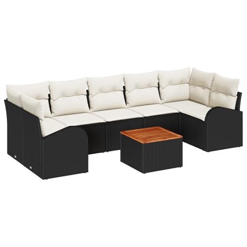 vidaXL 8-teiliges Garten Sofa Set mit Kissen Schwarz Poly Rattan Akazie | Sitzkapazität für 7 | Inklusive Couchtisch Wetterbeständig Lounge Vier-Sitzer Terrassenmodulares Ecksofa von vidaXL