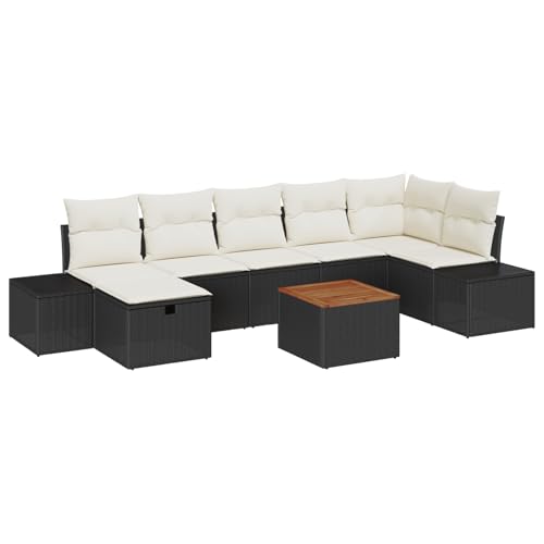 vidaXL 8-teiliges Garten Sofa Set mit Kissen Schwarz Poly Rattan Outdoor Möbel Modulare Sitzgelegenheiten Sommer Patio Wohncouch 4-Sitzer Design Würfel Hocker von vidaXL
