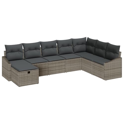 vidaXL 8-teiliges Garten-Sofa-Set mit Kissen aus grauem Rattan Stauraum Innen Außen Sitzmöbel modern stylisch für Terrasse und Balkon Schnittsofa Vier-Sitzer Eck Pe Stuhl Modulares Couch Möbel von vidaXL