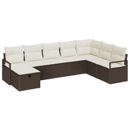 vidaXL 4-teiliges modulares Outdoor-Sofa-Set mit Kissen in Braun und Cremeweiß aus Polyrattan | modernes Gartenmöbel Ecksofa für 6 Personen, wetterfest und bequem für die Terrasse von vidaXL