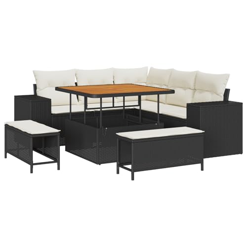 vidaXL 8-teiliges Garten Sofaset mit Kissen Schwarz Poly Rattan Akazie, 3-teiliges Garten Essset mit Kissen Schwarz Poly Rattan Akazie vidaXL 8-teiliges Garten Sofaset mit Kissen Schwarz Poly Rattan Akazie, 3-teiliges Garten Essset mit Kissen Schwarz Poly Rattan Akazie von vidaXL