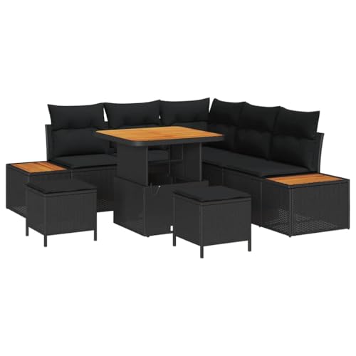vidaXL 8-teiliges Garten Sofaset mit Kissen Schwarz Poly Rattan Akazie von vidaXL