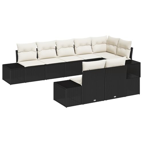 vidaXL 8-teiliges Gartensofa-Set Mit Kissen Schwarz Poly Rattan Outdoor-Möbel Modulare Sitzplätze Rechteckiges Design Patio Vier-Sitzer Sofas Sektional Für 4 von vidaXL