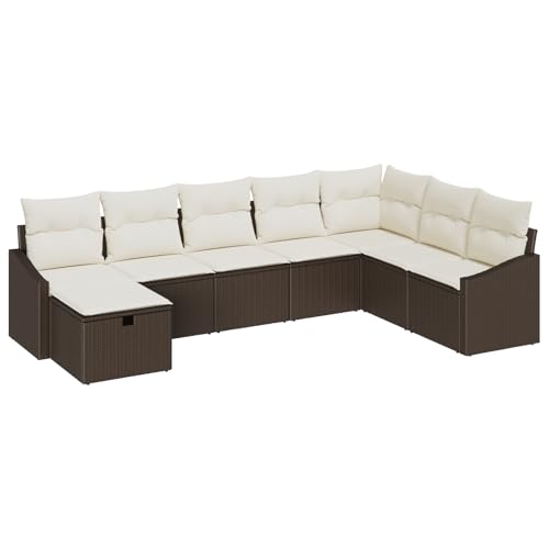 vidaXL 8-teiliges Outdoor-Ecksofa-Set mit Kissen Braun Poly-Rattan Gartenmöbel Patio-Sitzplätze Modulares Wetterfestes Loungebereich von vidaXL