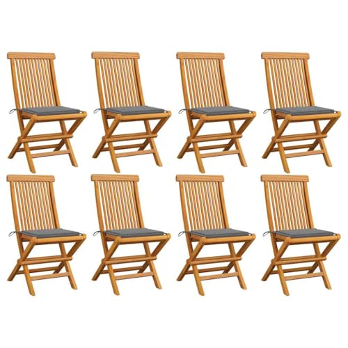 vidaXL 8X Teak Massiv Gartenstuhl mit Grauen Kissen Klappbar Holzstuhl Stuhl Stühle Klappstuhl Gartenstühle Terrasse Balkon Gartenmöbel von vidaXL