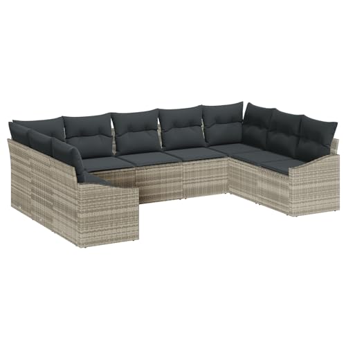 vidaXL 9-teiliges Garten-Sofaset mit Kissen Hellgraues Poly-Rattan Modernes Design Polsterung Außenbereich für Menschen Wetterfestes Möbel Ecksofa Modulares Patio 4-Sitzer von vidaXL