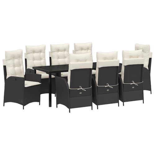 vidaXL 9-teiliges Garten-Dining-Set mit Kissen Schwarz Poly-Rattan von vidaXL