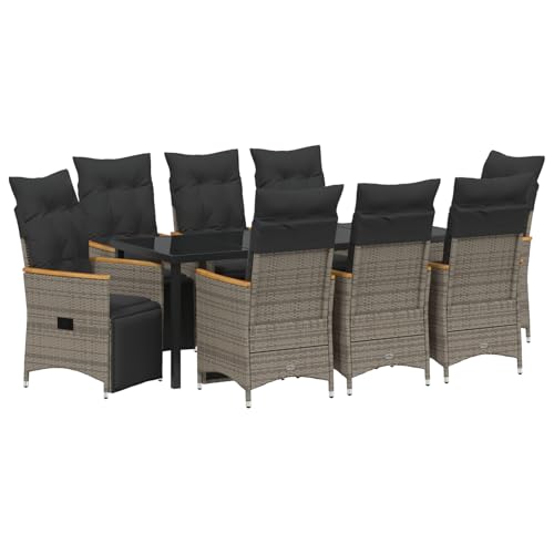 vidaXL 9-teiliges Garten-Dining-Set mit Kissen in Grau Poly-Rattan von vidaXL