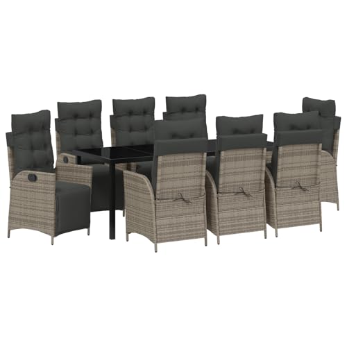 vidaXL 2er Set verstellbare Gartenstühle in Grau aus Poly-Rattan mit dunklen Kissen | Verstellbares Fußteil für Moderne Terrassenmöbel, Relaxsessel und Gartenliege für entspannte Stunden von vidaXL