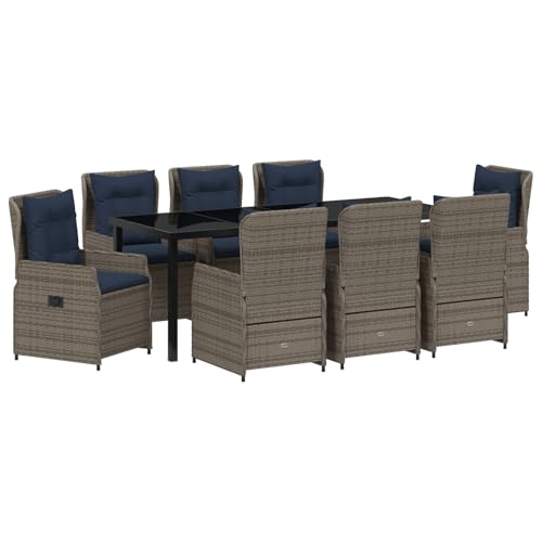 vidaXL 9-teiliges Garten-ESS-Set Grau Poly-Rattan von vidaXL