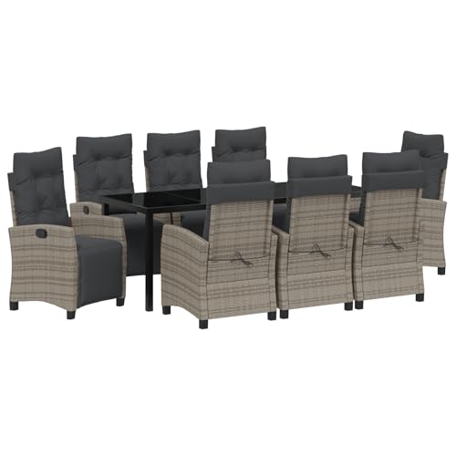 vidaXL 9-teiliges Garten-ESS-Set in grauem Poly-Rattan von vidaXL