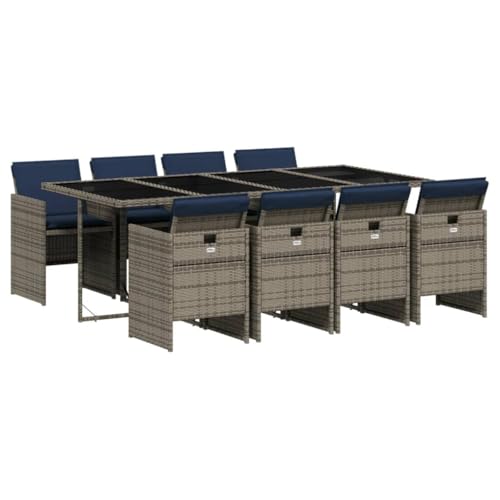 vidaXL 9-teiliges Garten-ESS-Set mit Kissen, grau, Polyrattan von vidaXL