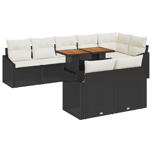 vidaXL 9-teiliges Garten Esstisch Set mit Kissen Schwarz Poly Rattan Akazienholz Tisch Outdoor Sofa für 8 Personen Wetterfeste Möbel modernes Design Balkon oder Terrasse Sectional Lounge Kaffee von vidaXL