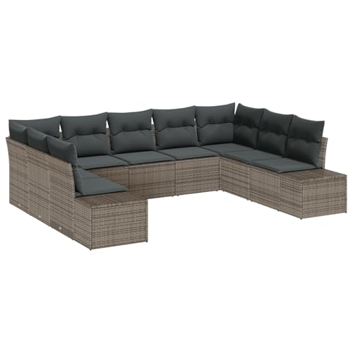vidaXL 9-teiliges Garten Sofa Set Mit Kissen Grau Poly Rattan Außensitzanordnung Modulares Design UV-Schutz Komfortabel Geeignet Für Gestelle Patio Eckmöbel Stuhl von vidaXL