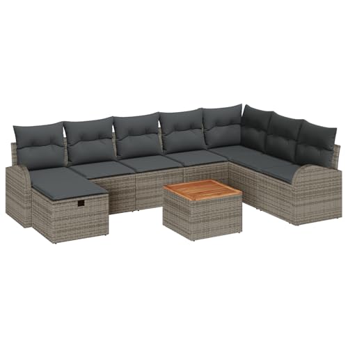 vidaXL 9-teiliges Garten-Sofa-Set mit grauen Kissen aus Poly-Rattan für 5 Personen. Modular und wetterfest. Ideal für Deine Lounge, Terrasse oder deinen Patio. von vidaXL