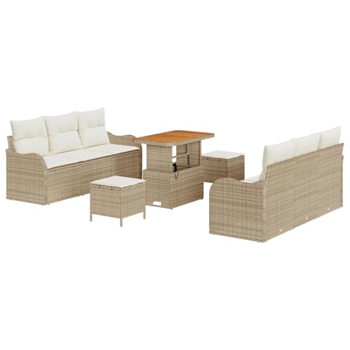 vidaXL 9-teiliges Garten-Sofa-Set mit Kissen Beige Poly Rattan Akazie, 2-Sitzer Garten-Sofa mit Kissen Beige Poly Rattan vidaXL 9-teiliges Garten-Sofa-Set mit Kissen Beige Poly Rattan Akazie, 2-Sitzer Garten-Sofa mit Kissen Beige Poly Rattan von vidaXL