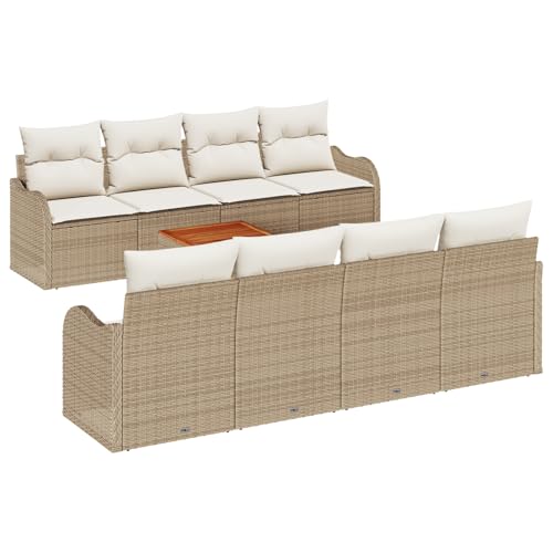vidaXL 9-teiliges Garten-Sofa-Set mit Kissen Beige Poly Rattan Akazie, 2-Sitzer Garten-Sofa mit Kissen Beige Poly Rattan vidaXL 9-teiliges Garten-Sofa-Set mit Kissen Beige Poly Rattan Akazie, 2-Sitzer Garten-Sofa mit Kissen Beige Poly Rattan von vidaXL