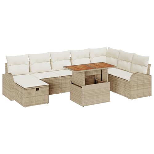 vidaXL 9-teiliges Garten Sofa Set mit Kissen Beige und Weiß Modulare Sitzmöbel Außenmöbel Stauraum Robustes Poly Rattan Ecksofa Patio Hocker. von vidaXL