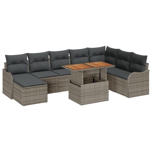 vidaXL 9-teiliges Garten Sofa Set mit Kissen Grau Poly Rattan, 2-Sitzer Garten Sofa mit Stauraum & Kissen Grau Poly Rattan vidaXL 9-teiliges Garten Sofa Set mit Kissen Grau Poly Rattan, 2-Sitzer Garten Sofa mit Stauraum & Kissen Grau Poly Rattan von vidaXL