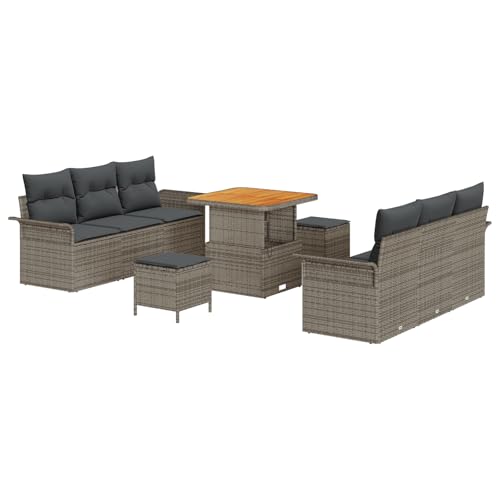 vidaXL 9-teiliges Garten-Sofa-Set mit Kissen Grau Poly-Rattan Akazie, 2-Sitzer Garten-Sofa mit Stauraum & Kissen Grau Poly-Rattan vidaXL 9-teiliges Garten-Sofa-Set mit Kissen Grau Poly-Rattan Akazie, 2-Sitzer Garten-Sofa mit Stauraum & Kissen Grau Poly-Rattan von vidaXL