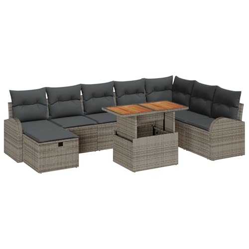 vidaXL 9-teiliges Garten-Sofa Set mit Kissen Grau und Braun Modulares Sitzen für den Außenbereich Stauraum Langlebige Poly-Rattan Lounge Patio Ecksofa für den Balkon von vidaXL